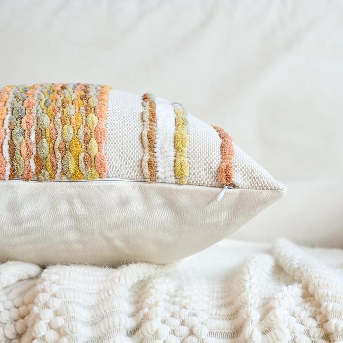 Aeckself Boho Pillow Covers 18x18 Inch Set of 2, Farmhouse Decorative Striped - Image 3