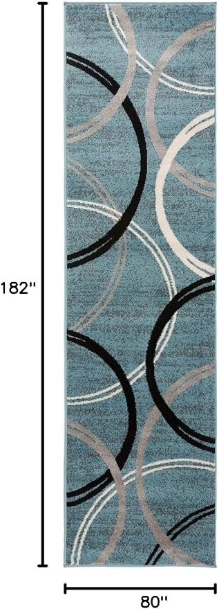 Rugshop Modern Wavy Circles Design Runner Rug, Carpet - Image 2