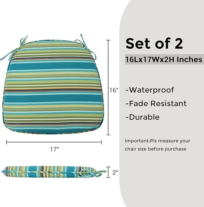 Outdoor Chair Cushions Set of 2, Patio Seat Cushion 17"x16"x2", U-Shaped Dining - Image 3