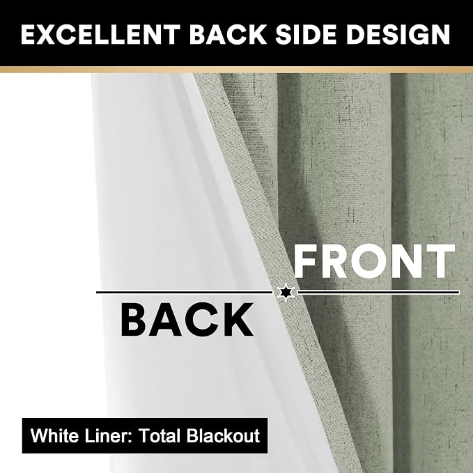 PrinceDeco Blackout Curtains 108 Inches Long 2 Panels 100% Blackout Linen - Image 5