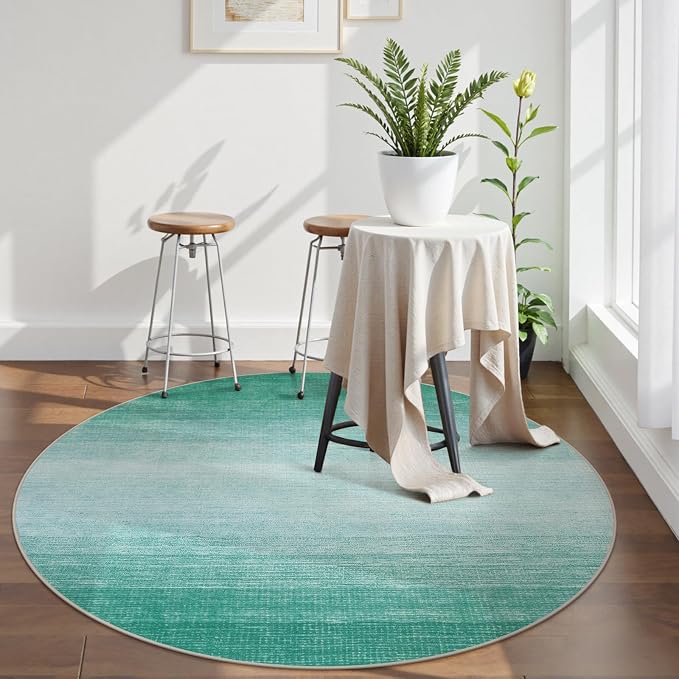 Wonnitar Modern Ombre Round Area Rugs, 5ft Washable Large Teal Circle Rugs - Image 4