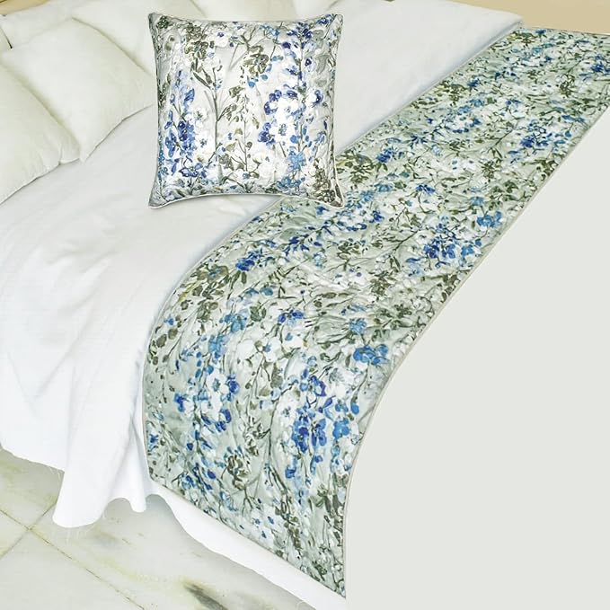 The HomeCentric King/Queen/Twin Blue Decorative Bed Runner CA King 86"x18" Bed by TheHomeCentric