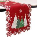 Christmas Tree Table Runner Embroidered Xmas Red White Snowflakes Runners Snow by Unknown