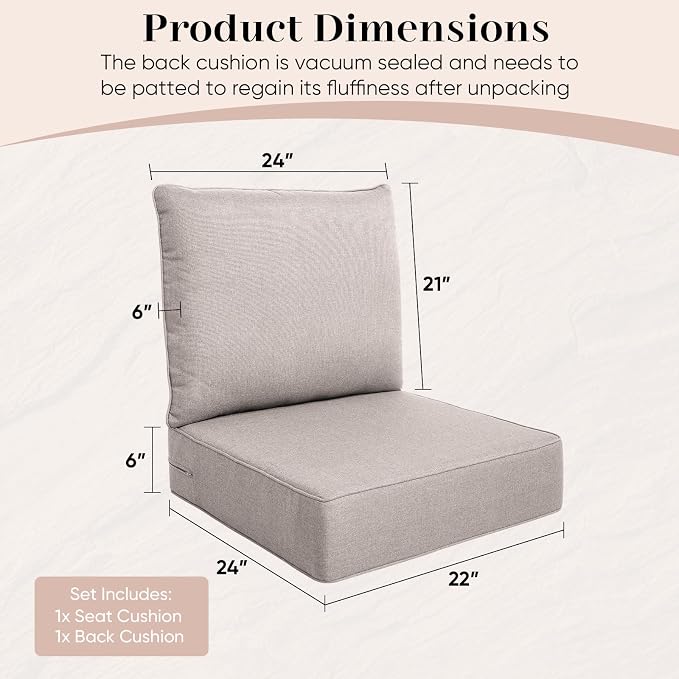 Luxury Outdoor Seat Cushion Set-22 x 24 x 6 Inch Outdoor Chair Cushions - Image 3