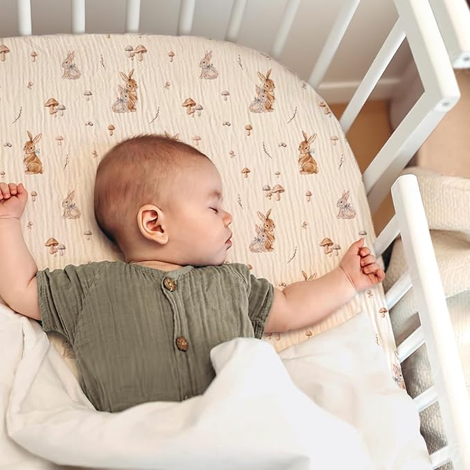 lulumoon Baby Bassinet Sheets Muslin: Cotton Bedside Bassinet Sheets Floral - Image 6