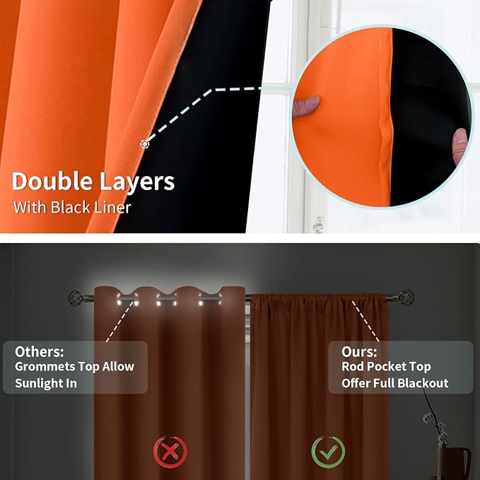 BGment Burnt Orange 100% Blackout Curtains - Image 6