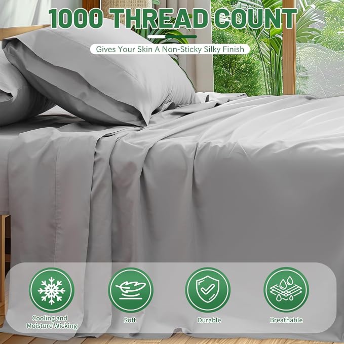 Egyptian Cotton Sheets Full Size 1000 Thread Count Sateen Weave Soft Breathable - Image 2