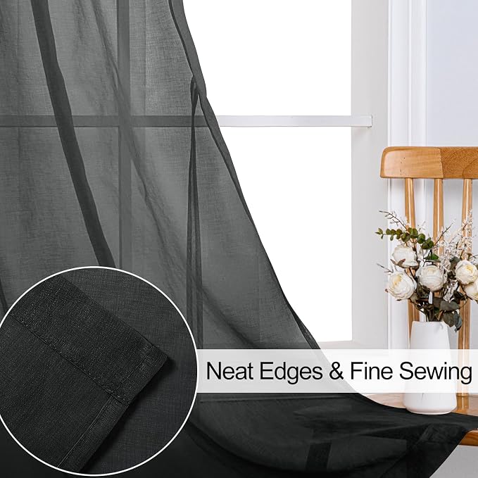 XWZO Black Sheer Curtains for Bedroom, Semi Transparent Light Filtering Grommet - Image 4