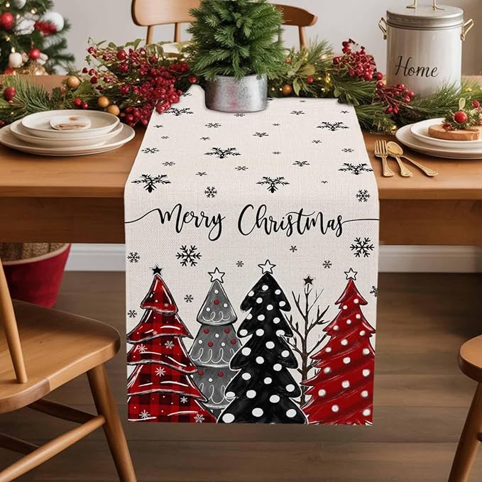 Christmas Tree Table Runner, 13x72 Inch, Merry Christmas Linen Table Runners by Unknown