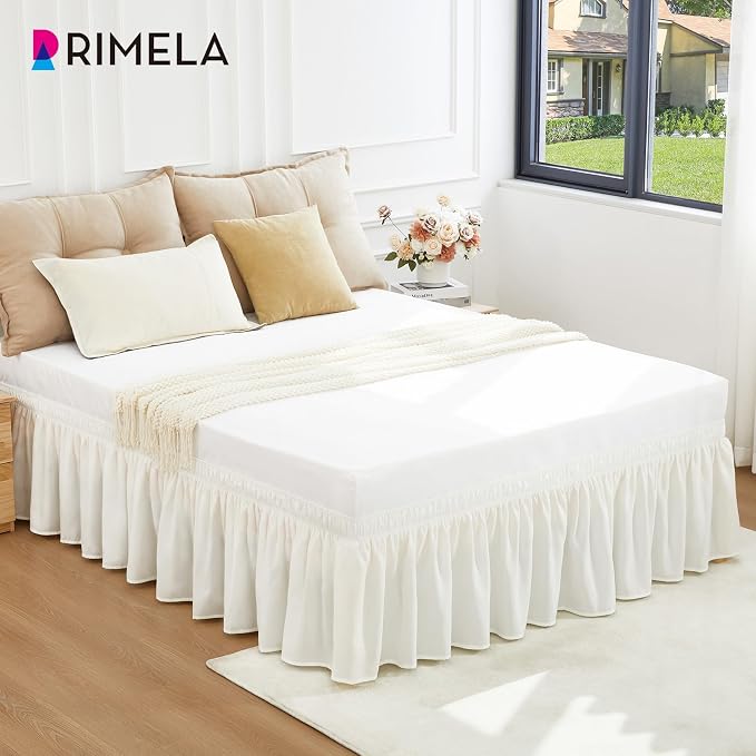 RIMELA Warm White Bed Skirt Queen 25 Inch Drop, Elastic Bed Skirts Queen Size - Image 8