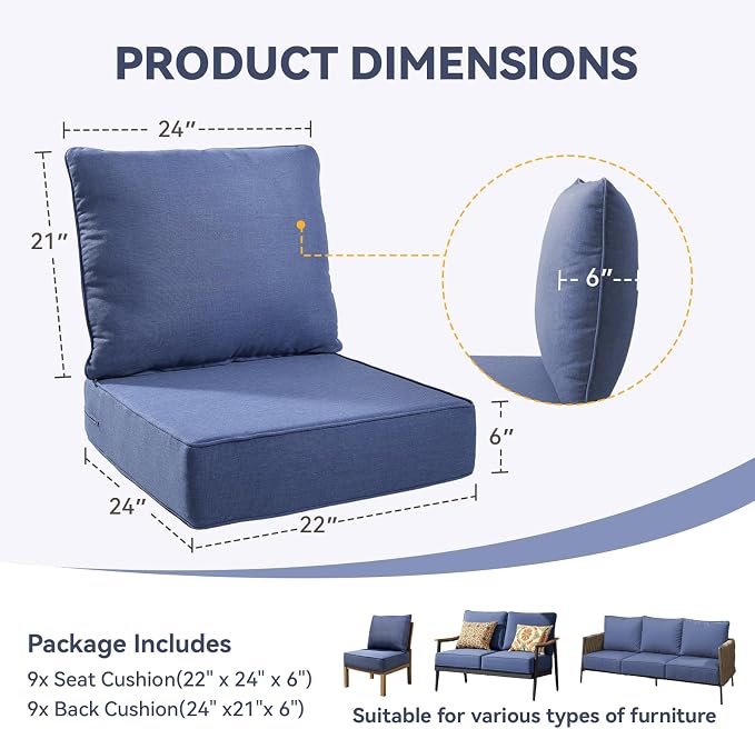 Outdoor Cushion Set for Furniture Patio Furniture, UV Resistant, Water Resistant - Image 2