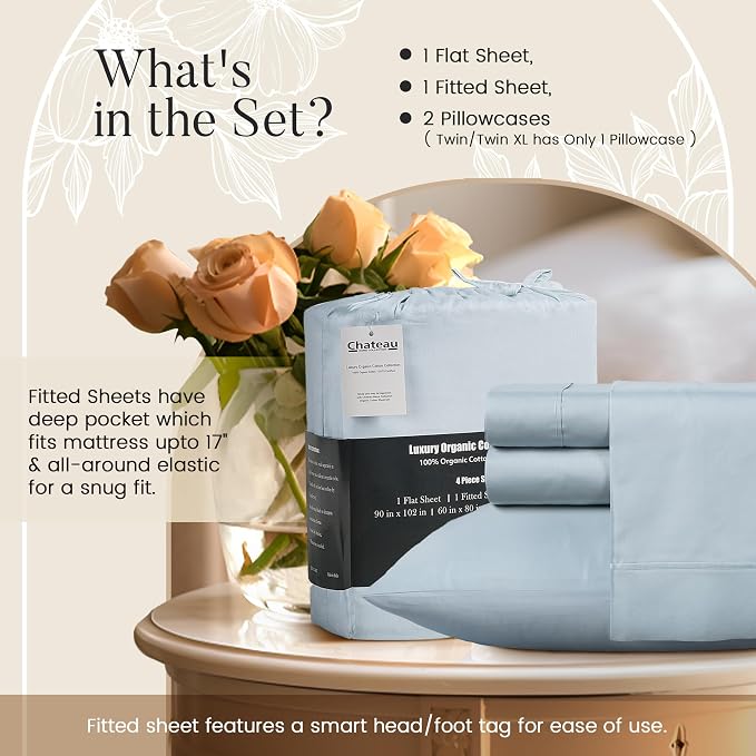 100% Organic Cotton Sheets King Size, 4 Piece Breathable Bed Sheet Set - Image 5