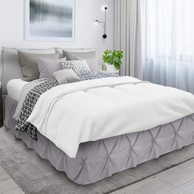 Nestl Grey Lavender Bed Skirt Full Size, Pinch Pleat Full Bed Skirt, Hotel - Image 3