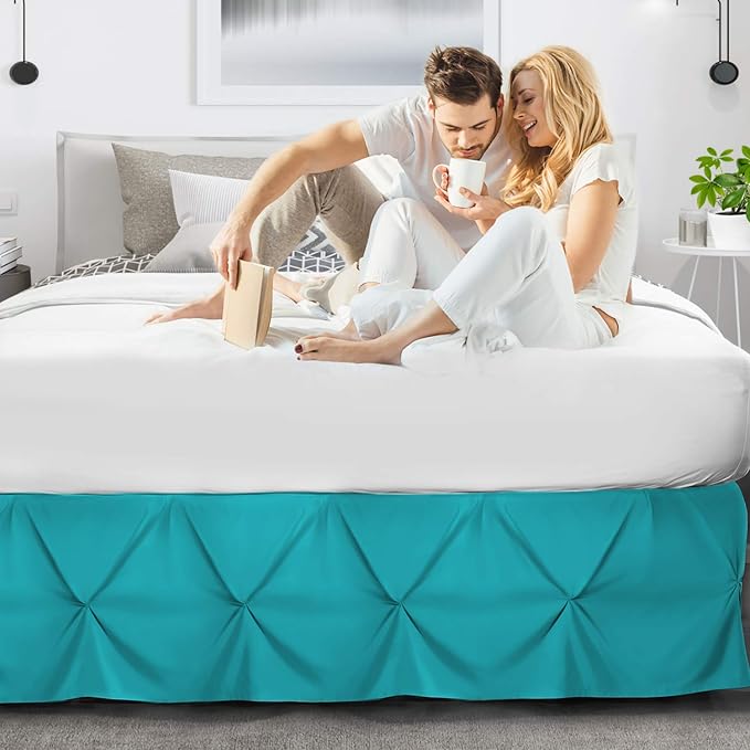 Nestl Teal Bed Skirt Full Size, Pinch Pleat Full Bed Skirt, Hotel Quality Teal - Image 6