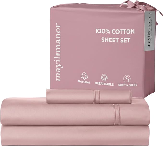 100% Natural Cotton Bed Sheets | 500 TC Single-Ply Sateen Weave Twin XL Sheets by MayilManor