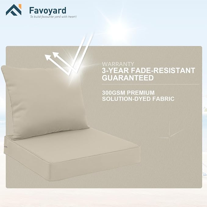 Favoyard Outdoor Seat Cushion Set 24 x 24 Inch Water-Resistant & Fade-Resistant - Image 5