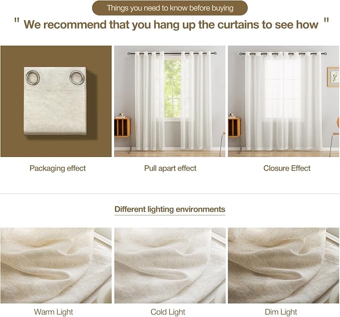 Anmao Flax Linen Curtains for Living Room 90 Inch Length 2 Panels Set, Light - Image 6