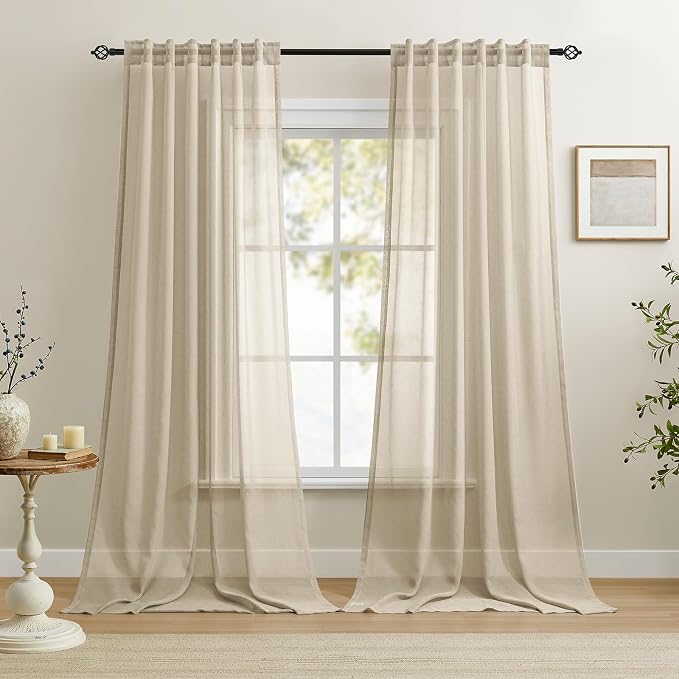 Dreaming Casa Taupe Sheer Curtains 102 Inches Long, Rod Pocket & Back Tab Light by DreamingCasa