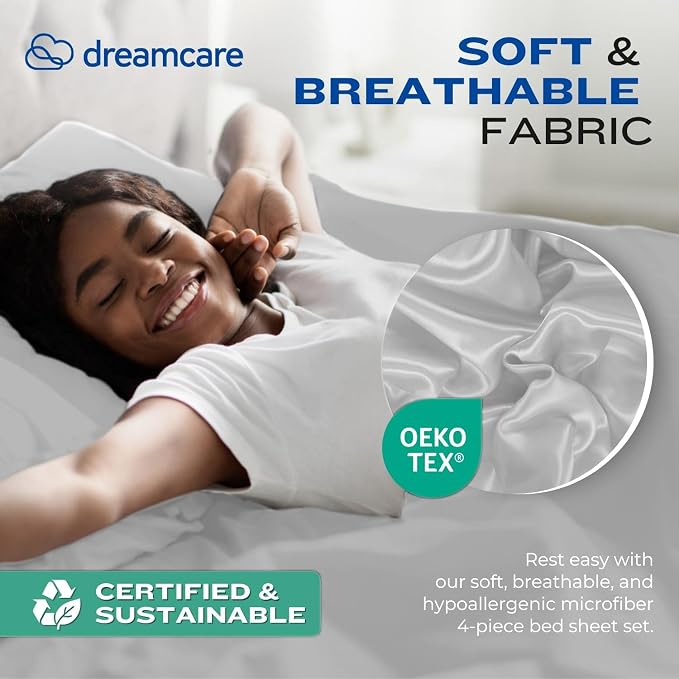 DREAMCARE Queen Sheet Set – 4 pcs Cooling Sheets – up to 21” Extra Deep Pocket - Image 6