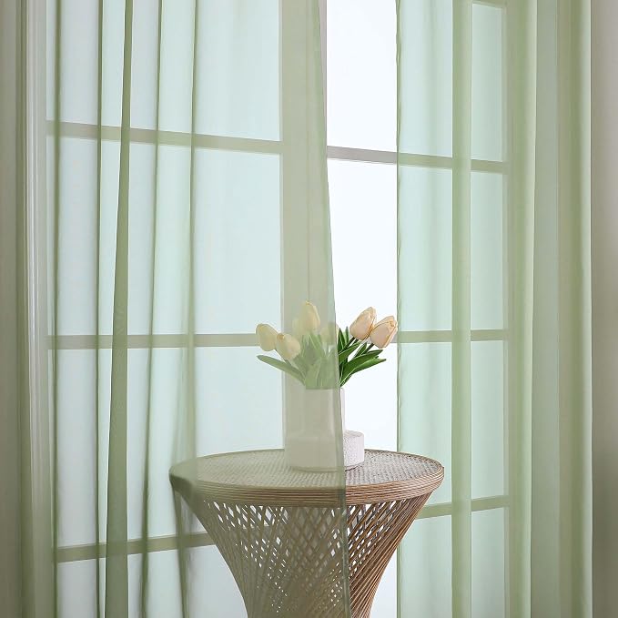 OVZME Sage Green Sheer Curtains 120 Inches Long 2 Panels Set, 59 Inch Extra - Image 3