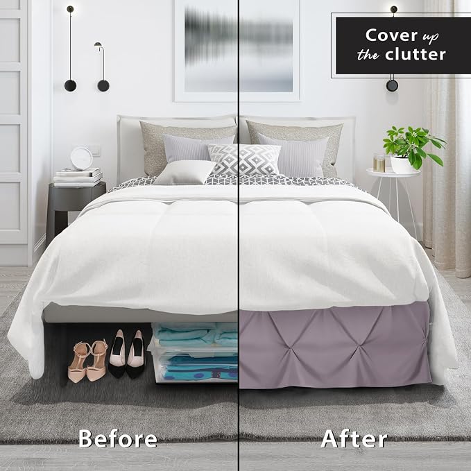 Nestl Dusty Purple Bed Skirt King Size, Pinch Pleat King Bed Skirt, Hotel - Image 4