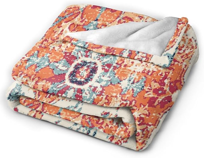 HGOD DESIGNS Carpet Pattern Throw Blanket Boho Style Ethnic Design Orange Blue - Image 4