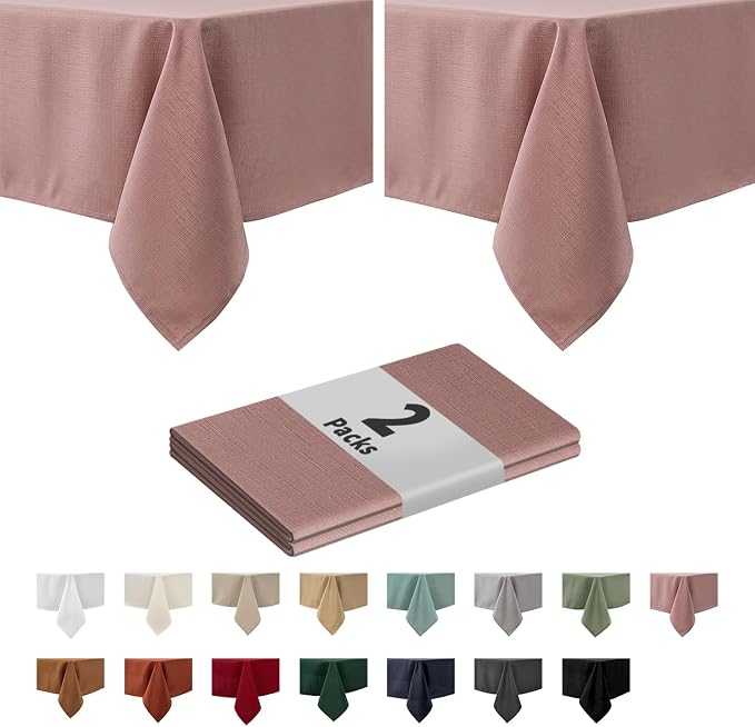 maxmill 2 Pack 60 x 84 Inch Faux Linen Textured Rectangle Tablecloth Water by maxmill