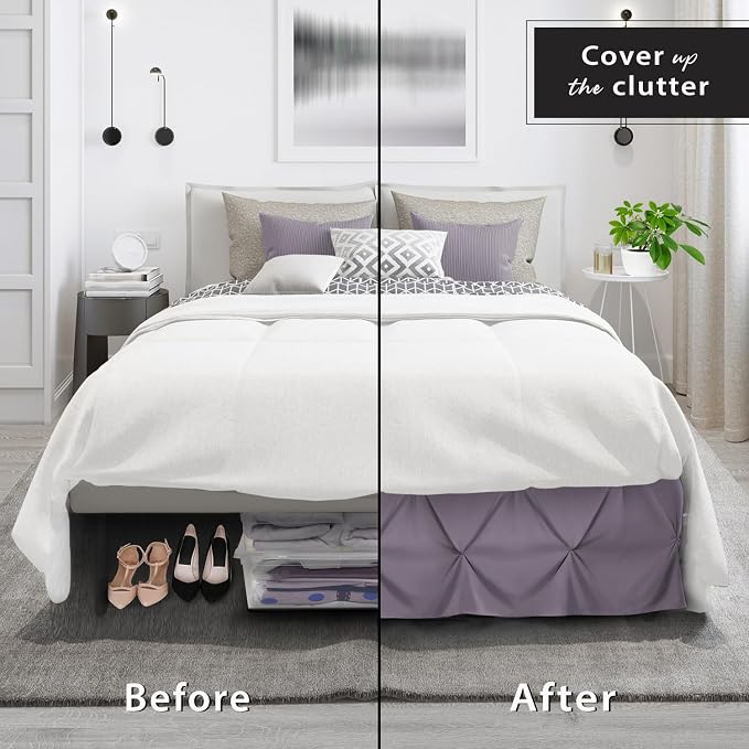 Nestl Grayish Purple Bed Skirt Cal King Size, Pinch Pleat Cal King Bed Skirt - Image 4
