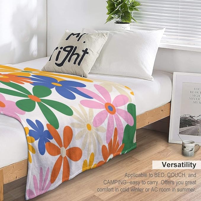 70s Retro Flower Throw Blanket, 60s Vintage Groovy Daisy Flowers Boho Hippie - Image 5