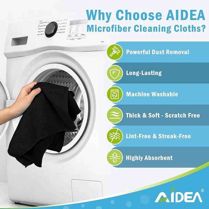 AIDEA Microfiber Cleaning Cloth Black 12PK, Microfiber Towels - Image 2