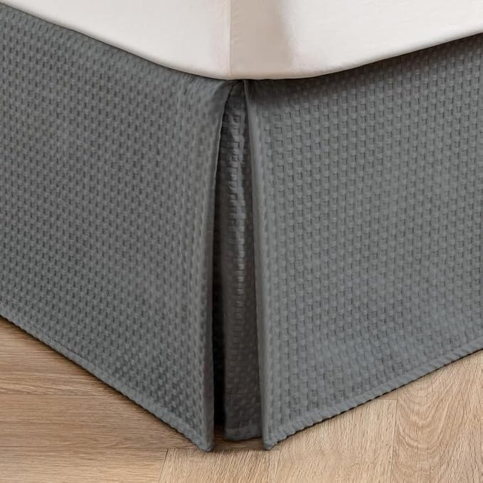 MIYE Pleated Waffle Weave Bed Skirt, Tailored Dust Ruffle 16 Inch Drop Easy Fit by MIYE