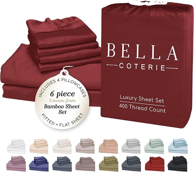 Bella Coterie 6 Piece Luxury Bamboo Viscose Queen Size Sheet Set | 100% by BC