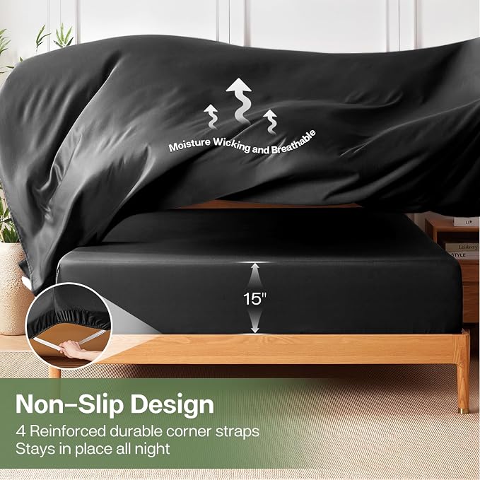 MR&HM Twin XL Fitted Sheet Only, Ultra-Soft Rayon Derived from Bamboo & - Image 6