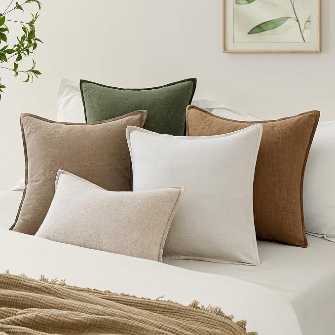 EMEMA Decorative Linen Throw Pillow Covers 24x24 Inch Natural Beige Boho - Image 3