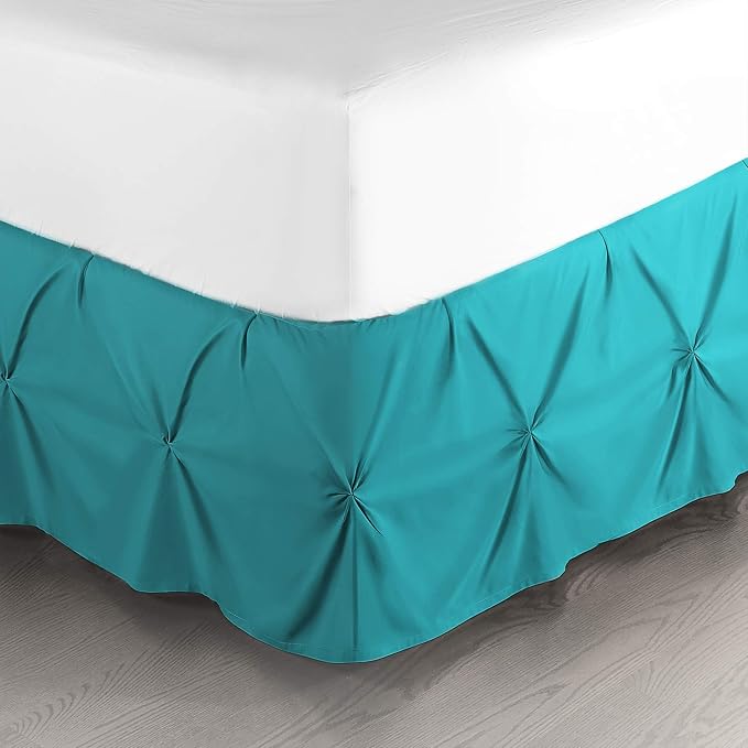 Nestl Teal Bed Skirt Full Size, Pinch Pleat Full Bed Skirt, Hotel Quality Teal by Nestl