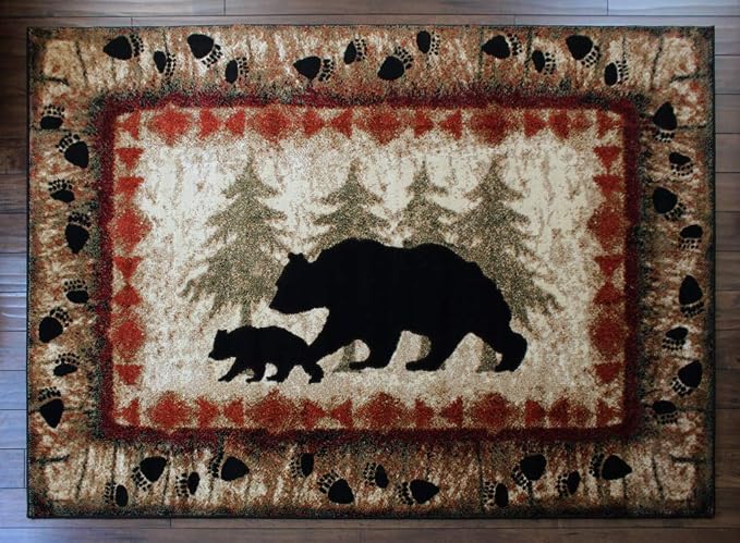 Masada Rugs, Cabin Lodge Area Rug Bear and Cub Scene - Image 9
