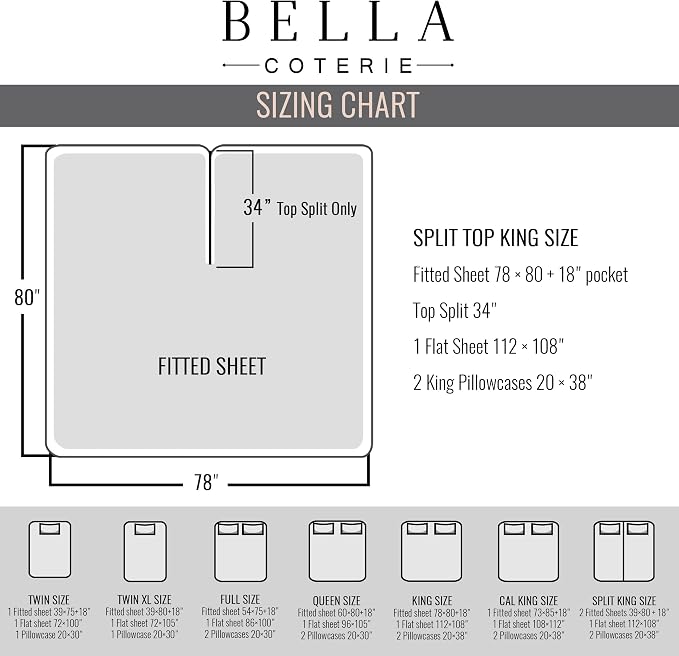 Bella Coterie Luxury Bamboo Viscose 34” Split Top King Size Sheet Set | 1 - Image 2