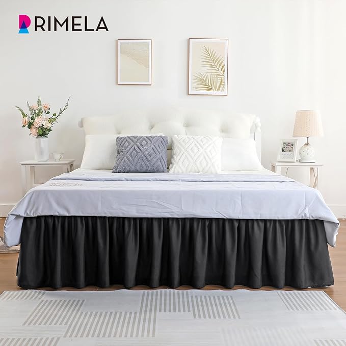 RIMELA Black Bed Skirt King Size 15 Inch Drop, Elastic Bed Skirting - Image 3