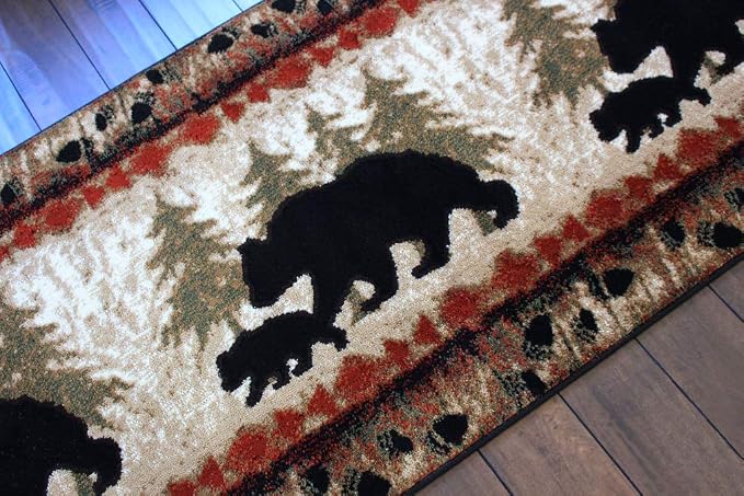 Masada Rugs, Cabin Lodge Area Rug Bear and Cub Scene Runner - Image 6
