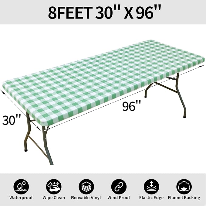 Smiry Rectangle Picnic Table Cloth, Elastic Waterproof Fitted Vinyl Tablecloths - Image 7