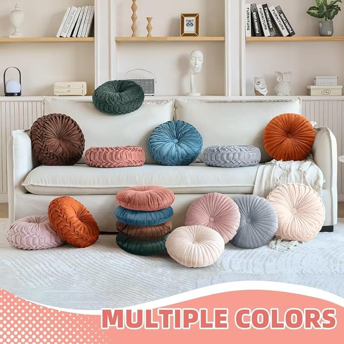 2 Pcs Round Throw Pillows Pleated Velvet Pumpkin Round Pillows Floor Cushion - Image 5