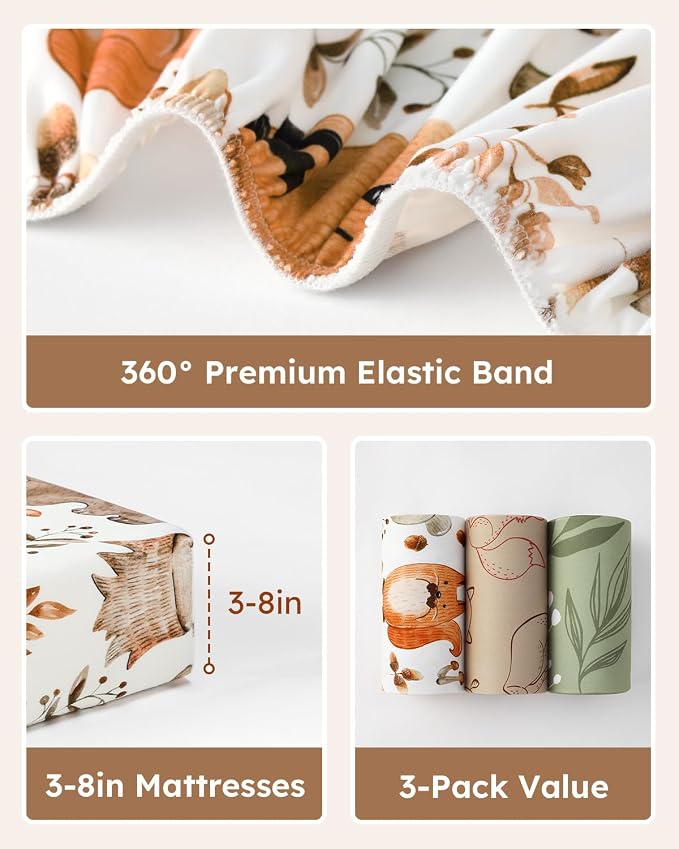 Baby Crib Sheets for Boys Girls, Breathable Soft Microfiber Baby Sheet Green & - Image 5