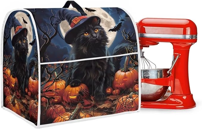 Black Cat Stand Mixer Cover 4.5-5 Quart Pumpkin Bat Kitchen Appliance Covers - Image 5