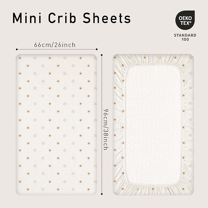 Gllquen Baby Muslin Mini Crib Sheets 3 Pack, Breathable Pack and Play Sheets - Image 4