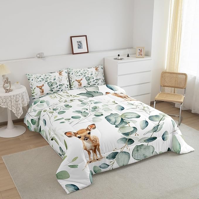 Erosebridal Cartoon Deer Twin Size Comforter Set Toddler Woodland Wildlife - Image 3