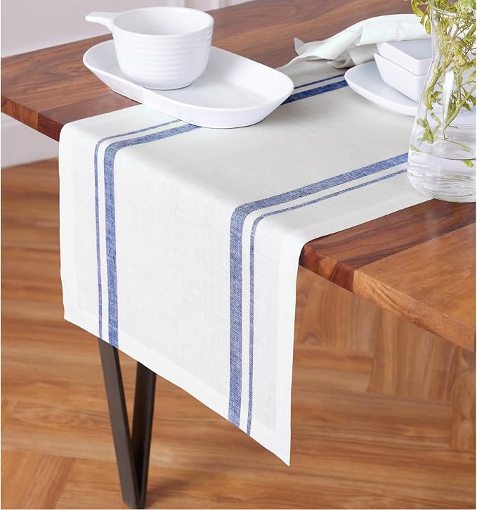 Solino Home Striped Linen Table Runner 108 Inches Long - Image 2