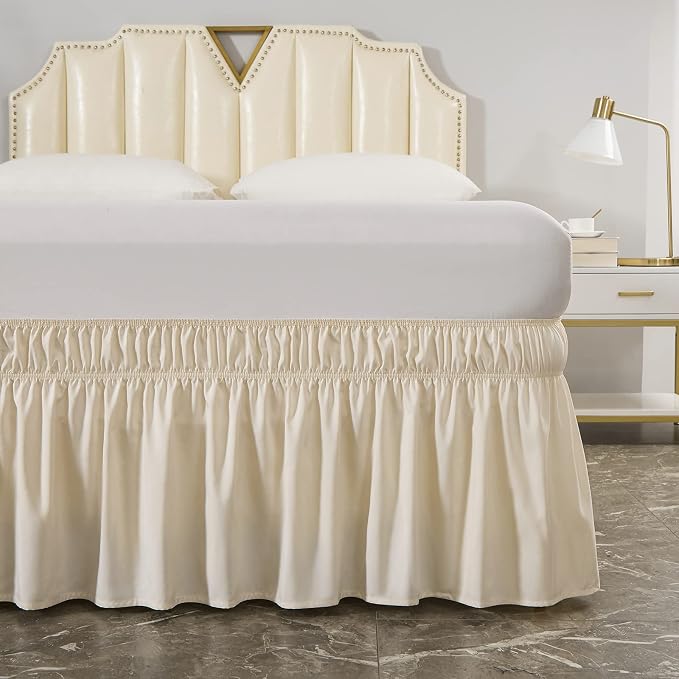 MEILA Wrap Around Bed Skirt Three Fabric Sides Elastic Dust Ruffled 18 Inch - Image 2