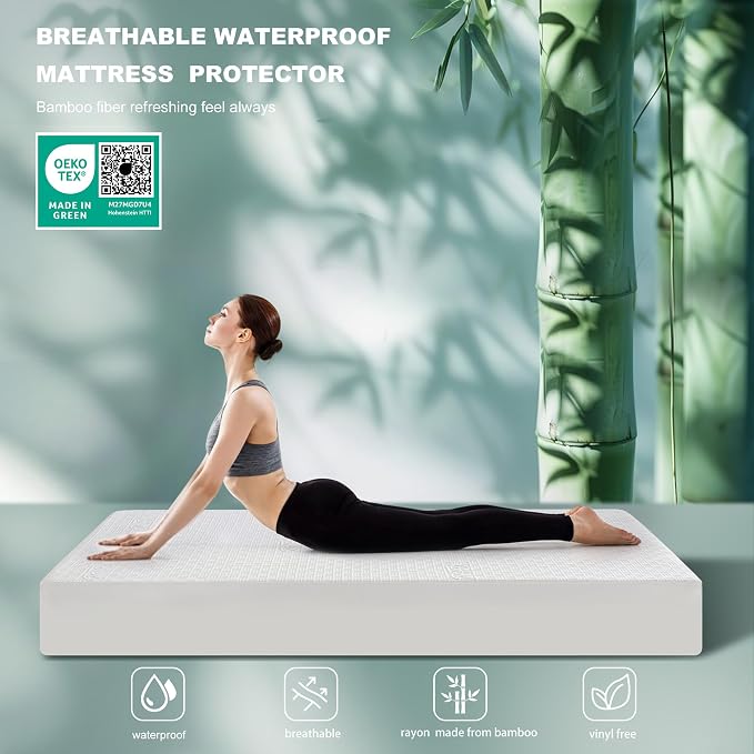 GRT California King Waterproof Mattress Protector, Rayon Made from Bamboo - Image 2
