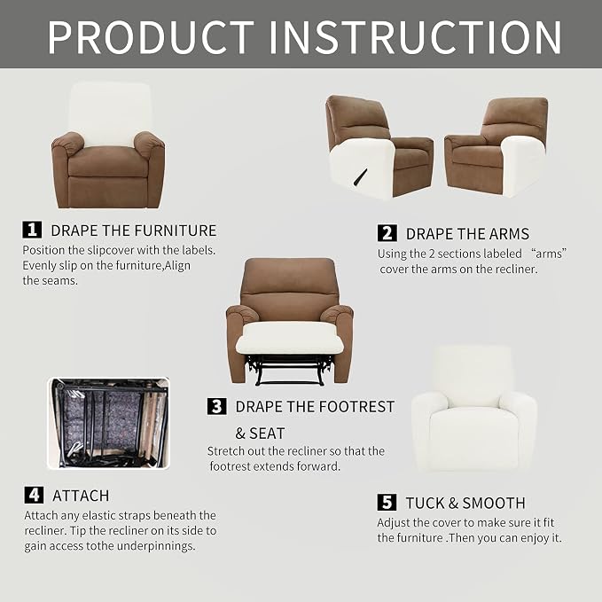 Easy-Going 4 Pieces Oversized Recliner Stretch Sofa Slipcover Sofa Cover - Image 4