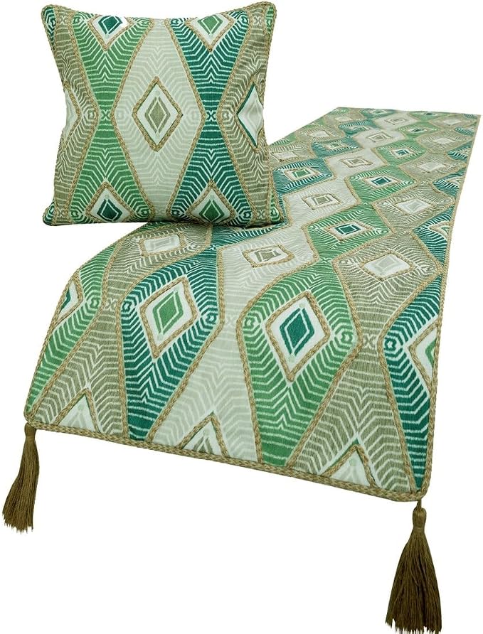 The HomeCentric King/Queen/Twin Green Designer CA King 86"x18" Bed Runner by TheHomeCentric
